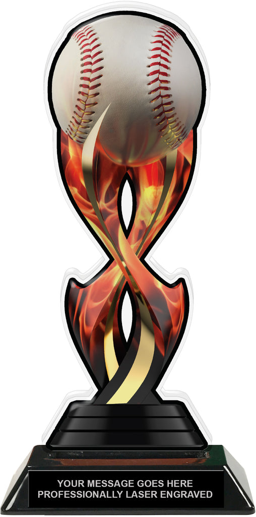 Baseball Tribal Flames Acrylic Trophy- 10 inch [TACR10-TF-BS-Q]