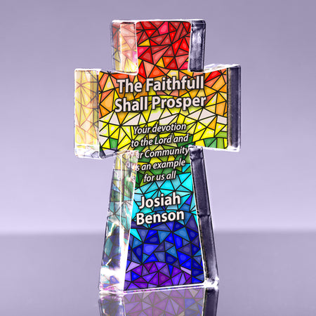 1 inch Thick Stained Glass Acrylic Cross Award - Spectrum - 7.5 inch [ATCRS17-SG1-Q]