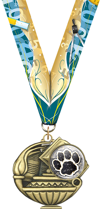 2" Paw Black & White Insert Academic Medal [MAP2-i-PAW-BLKWHT]