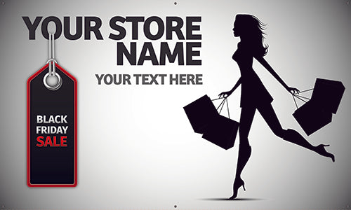 Black Friday Vinyl Banner- Woman Shopping [VB-BLKFR-WMS]