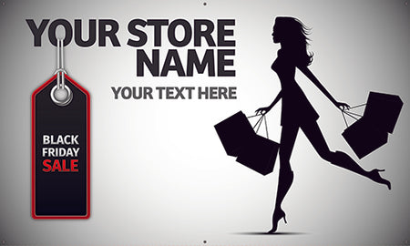 Black Friday Vinyl Banner- Woman Shopping [VB-BLKFR-WMS]