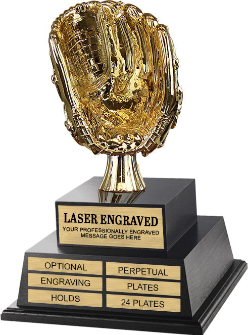 Gold Baseball Glove Twin Tier Perpetual Trophy [TMPP2L-PD-BSG]