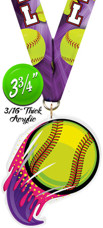 Softball Splatters Colorix-M Acrylic Medal [MACR375-SPLT-SB-Q]