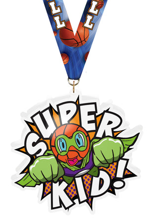 Basketball Super Kid In Flight Acrylic Medal- 3.75 inch  [MACR375-SHKD-BK-Q]