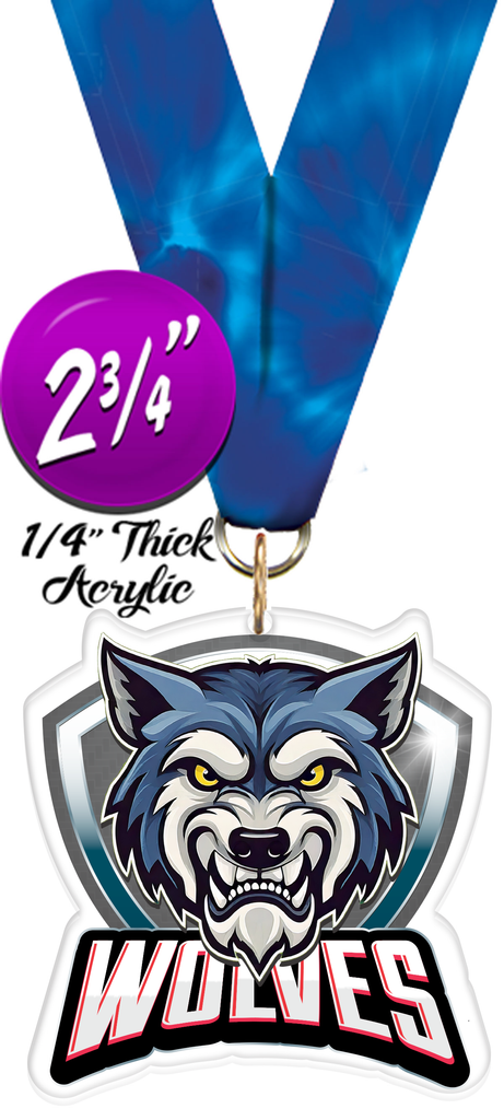Wolves Mascot Shield Colorix Acrylic Medal [MACR275-MSCT-WLF-Q]