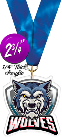 Wolves Mascot Shield Colorix Acrylic Medal [MACR275-MSCT-WLF-Q]