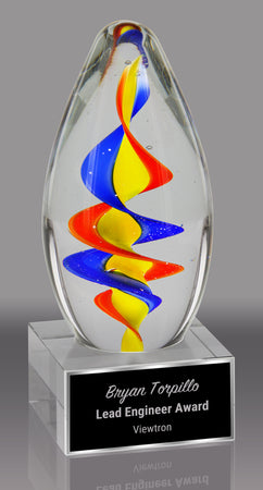 Colorful Egg-Shaped Art Glass Award with Clear Base 6" AGT2235
