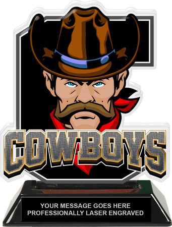 Cowboys Mascot Colorix-T Acrylic Trophy - 6.25 inch Black [TACR6-MSCT-CWBY-BLK-Q]