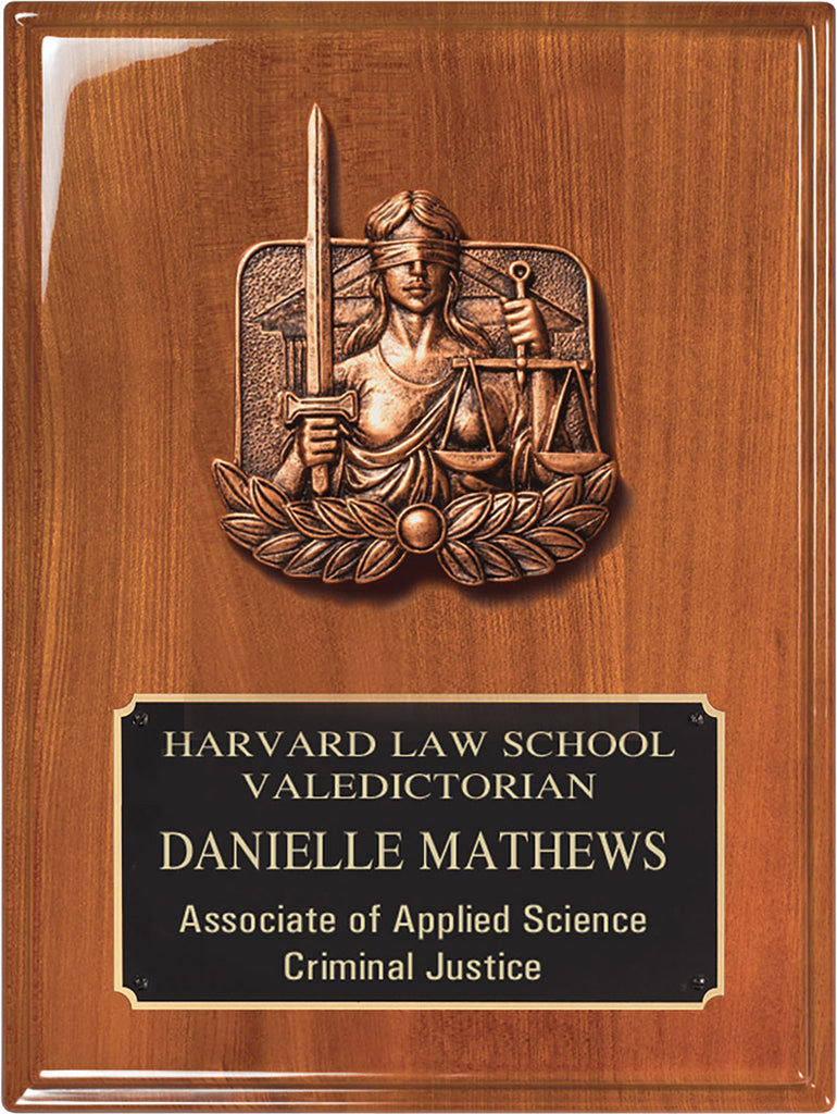 American Tribute Walnut Plaque- Lady Justice 9"x12" [PMWP236J]