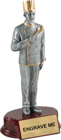 Chef Pewter & Gold Resin Sculptures on Piano Finish Base- Male
