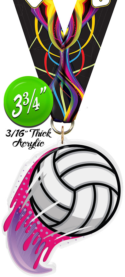 Volleyball Splatters Colorix-M Acrylic Medal [MACR375-SPLT-VB-Q]