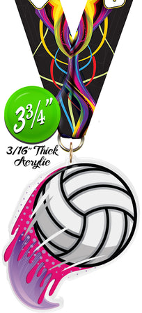 Volleyball Splatters Colorix-M Acrylic Medal [MACR375-SPLT-VB-Q]
