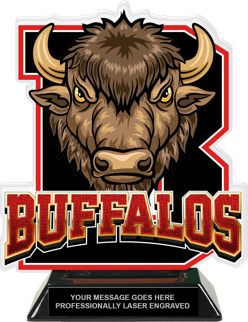 Buffalos Mascot Colorix-T Acrylic Trophy - 8.25 inch Red [TACR8-MSCT-BUF-RED-Q]