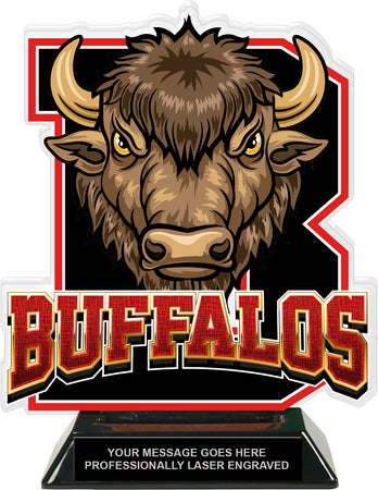 Buffalos Mascot Colorix-T Acrylic Trophy - 8.25 inch Red [TACR8-MSCT-BUF-RED-Q]