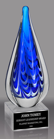 Blue and Black Teardrop Shaped Art Glass Award 10" AGT20