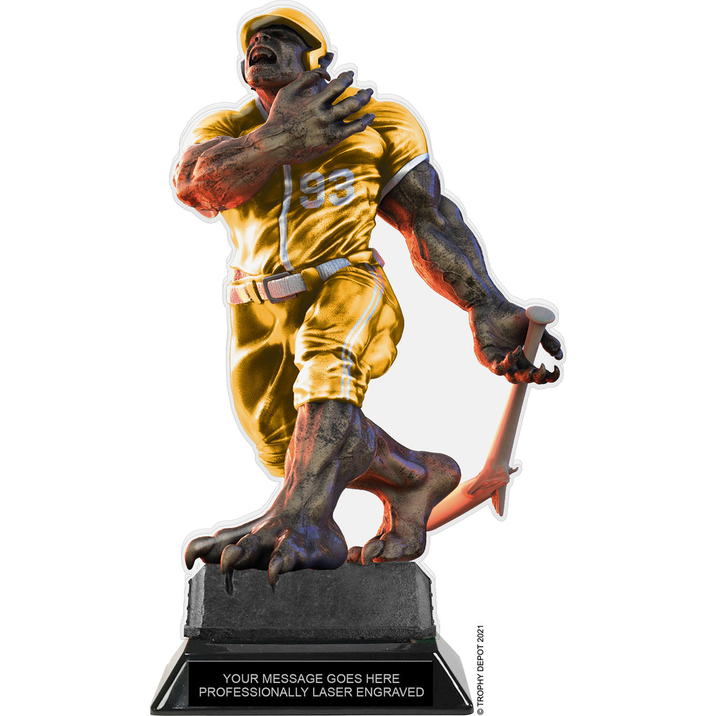 Beast Baseball Choose Your Number Acrylic Trophy - 10 inch Gold [TACR10-BST-BS-GLD-Q]