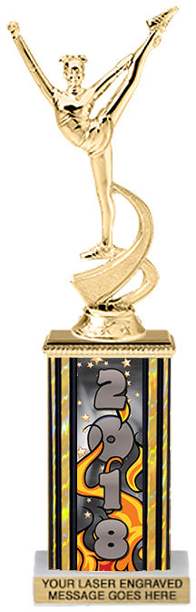 2018 Flames Rectangle Column Trophy- Black 10 inch [TSQ10STK-18BLK]