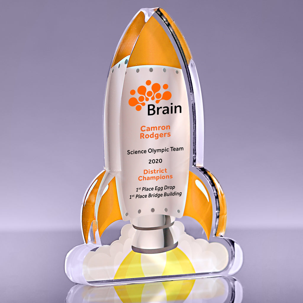 1 inch Thick Acrylic Blast Off Rocket Awards - Orange