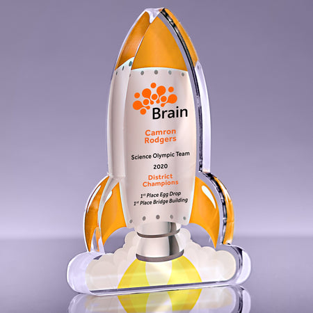 Blast Off Orange Rocket Acrylic Award - 8 inch [ATRKT1-8-ORG-Q]