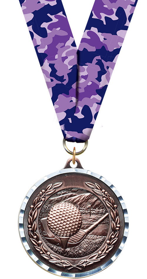 Golf Diecast Medal with Diamond Cut Border- Bronze [MM2DC-GLG-B]