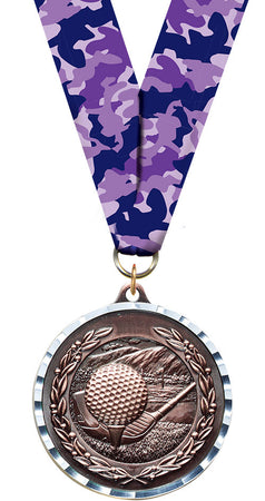 Golf Diecast Medal with Diamond Cut Border- Bronze [MM2DC-GLG-B]