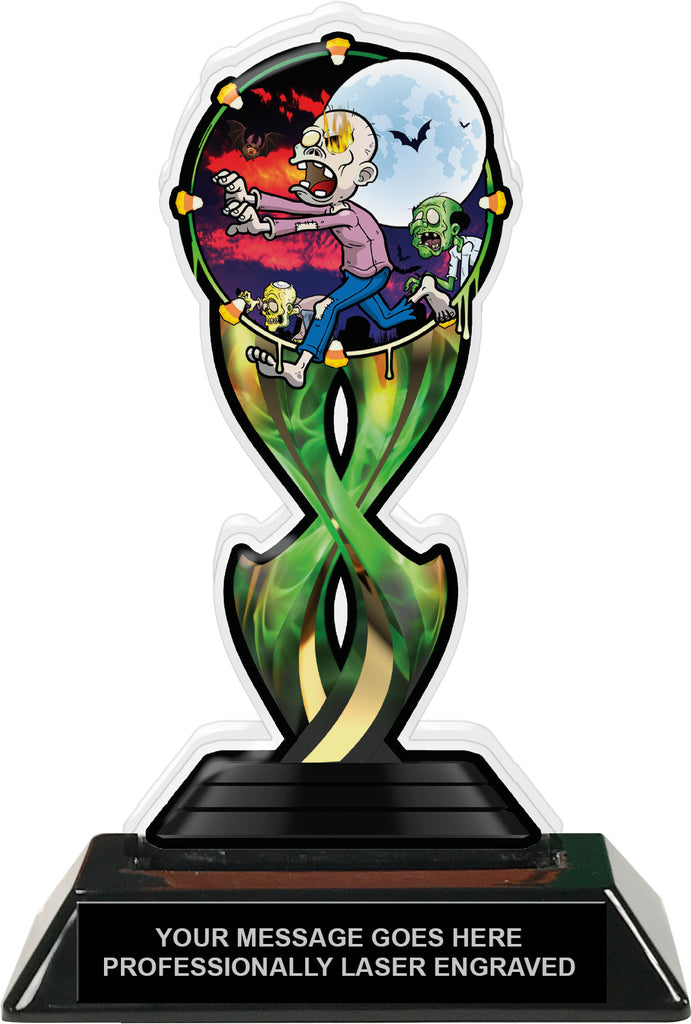 Halloween Zombie Tribal Flames Acrylic Trophy - 7 inch [TACR7-TF-HLWN-ZMB-Q]