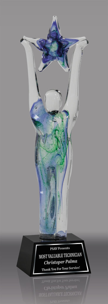 Art Glass Star Achiever Trophy - Blue & Green - 11.5" AGT2282-11