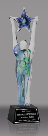 Art Glass Star Achiever Trophy - Blue & Green - 11.5" AGT2282-11