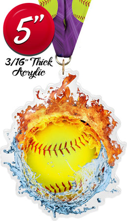 Softball Fire & Water Colorix-M Acrylic Medal [MACR5-FW-SB-Q]