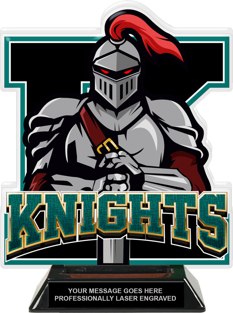 Knights Mascot Colorix-T Acrylic Trophy - 8.25 inch Teal [TACR8-MSCT-KNGT-TEAL-Q]