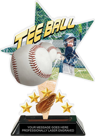Tee Ball Shattered Star Colorix Acrylic Trophy- 8.5 inch [TACR85-STR-TEEBL-Q]
