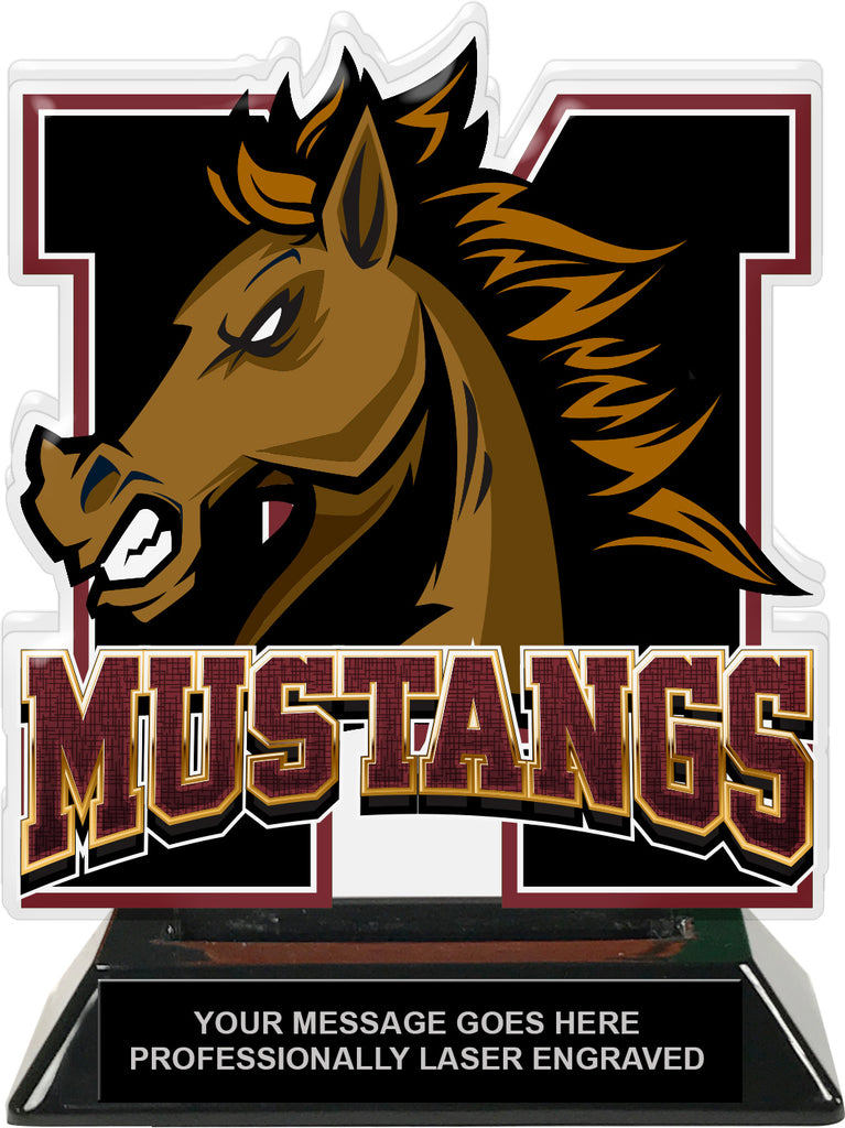 Mustangs Mascot Colorix-T Acrylic Trophy - 6.25 inch Maroon [TACR6-MSCT-MSTG-MRN-Q]