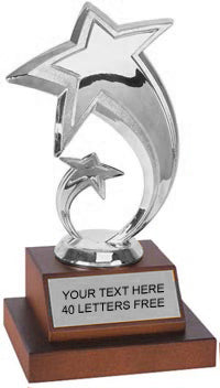 Silver Double Shooting Star Figure on Wood Base Trophy [TWB-DSS-S]