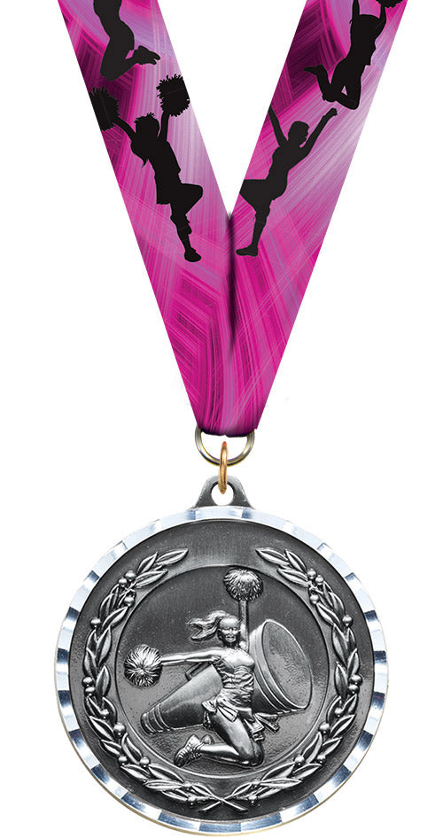 Cheer Diecast Medal with Diamond Cut Border- Silver [MM2DC-CH-S]