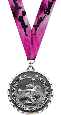 Cheer Diecast Medal with Diamond Cut Border- Silver [MM2DC-CH-S]