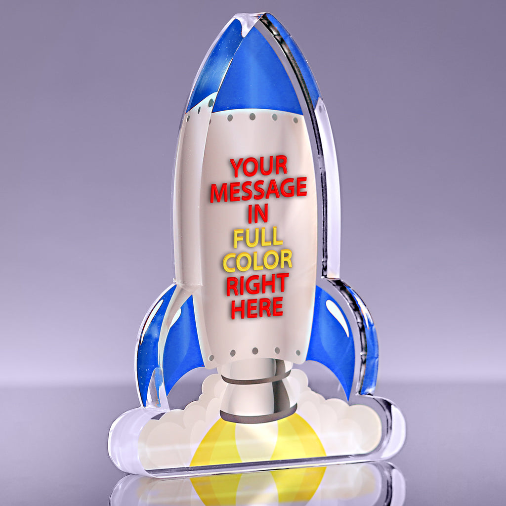 1 inch Thick Acrylic Blast Off Rocket Awards - Blue