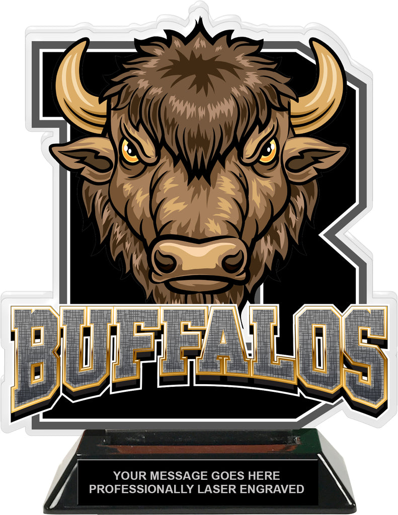 Buffalos Mascot Colorix-T Acrylic Trophy - 8.25 inch Black [TACR8-MSCT-BUF-BLK-Q]