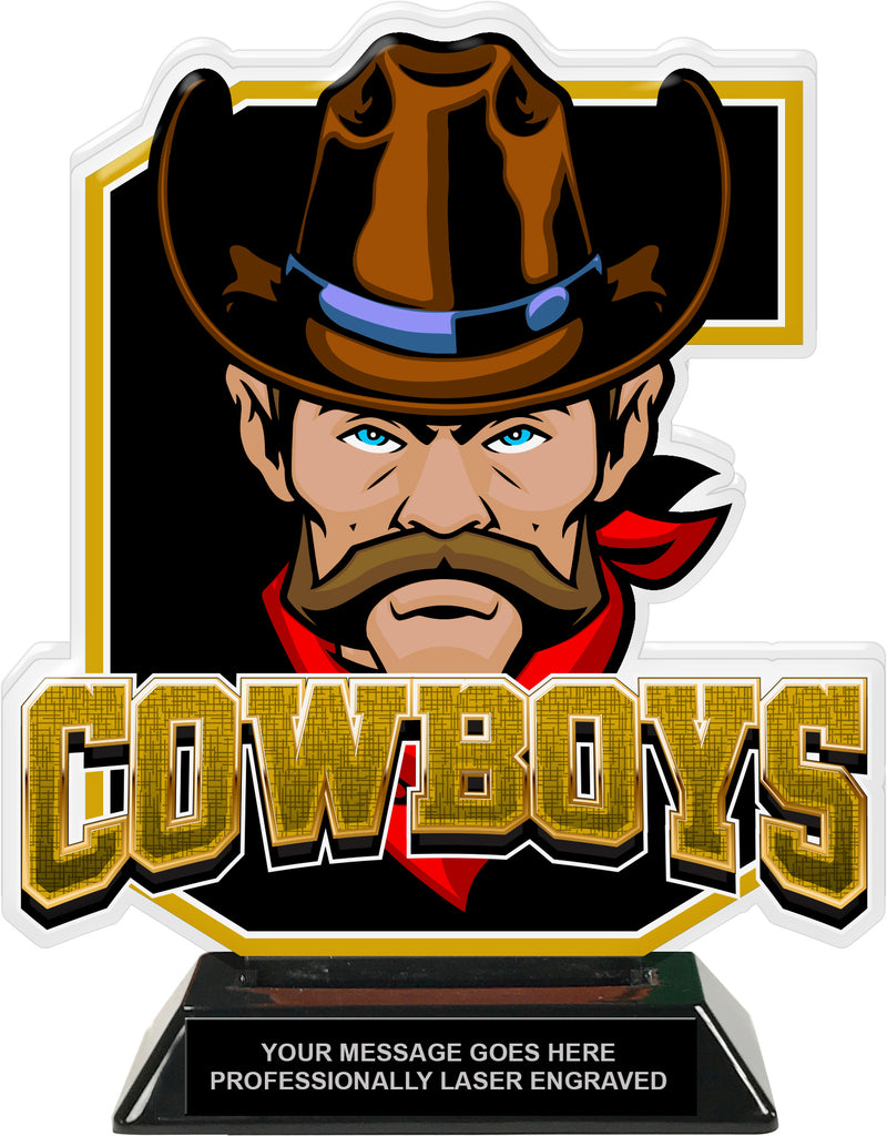Cowboys Mascot Colorix-T Acrylic Trophy - 8.25 inch Gold [TACR8-MSCT-CWBY-GLD-Q]