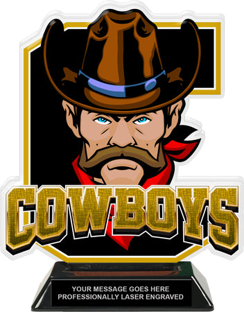 Cowboys Mascot Colorix-T Acrylic Trophy - 8.25 inch Gold [TACR8-MSCT-CWBY-GLD-Q]