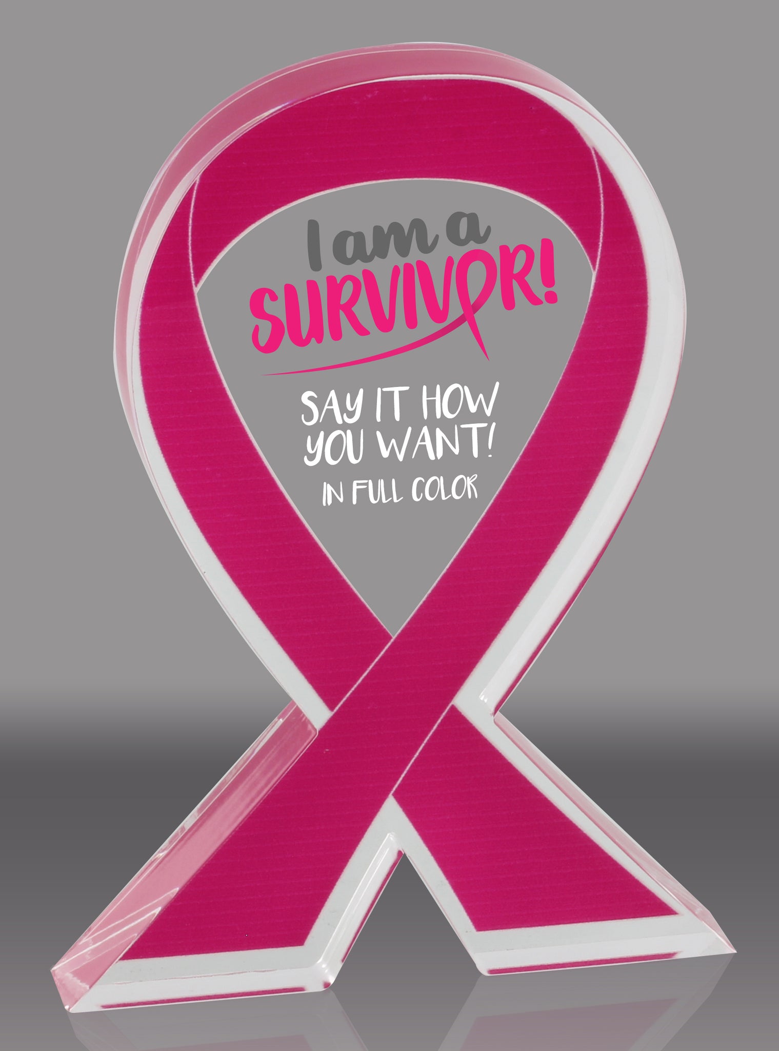 Custom Pink Awareness Ribbon Acrylic Award - 6 inch [ATRIB-PNK-6-FC-Q ...