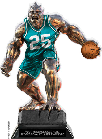 Beast Basketball Choose Your Number Acrylic Trophy - 10 inch Teal [TACR10-BST-BK-TEAL-Q]