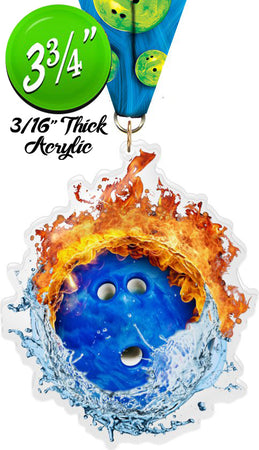 Fire & Water Bowling Colorix-M Acrylic Medal [MACR375-FW-BW-Q]