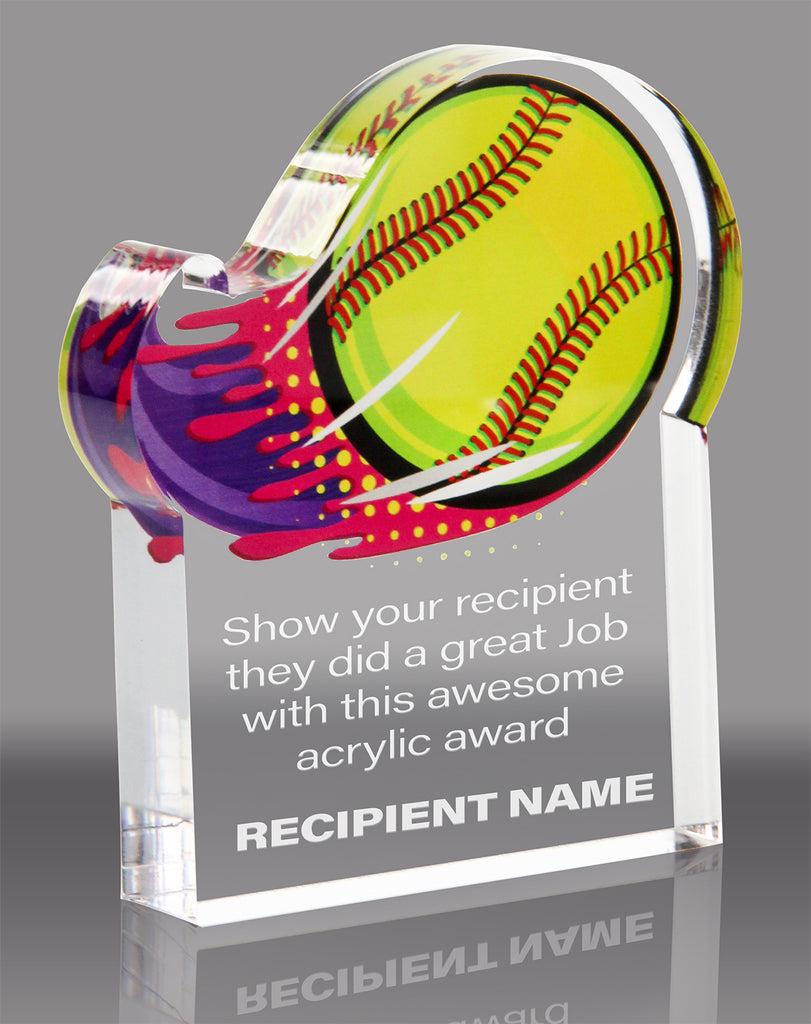 Softball Splatters Acrylic Award- 4x5 inch [ASLM-45-SB-Q]