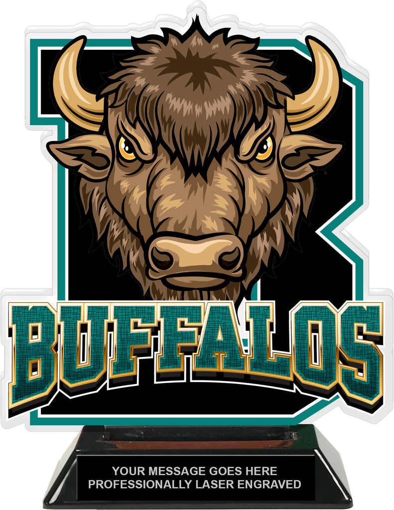 Buffalos Mascot Colorix-T Acrylic Trophy - 8.25 inch Teal [TACR8-MSCT-BUF-TEAL-Q]