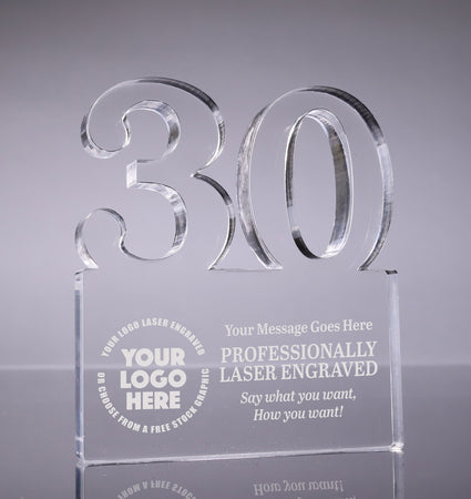 Number 30 Acrylic Award - 6 inch [ATNM-30-6-Q]