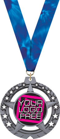 Custom Jumbo Star Round Insert Medal- Silver [MXS723-S]