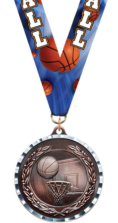 Basketball Diecast Medal with Diamond Cut Border- Bronze [MM2DC-BK-B]