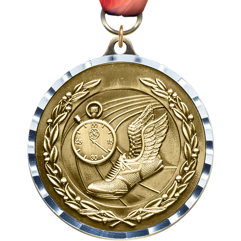 2" Track Diecast Medal with Diamond Cut Border [MM2DC-TK]