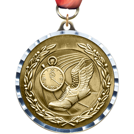 2" Track Diecast Medal with Diamond Cut Border [MM2DC-TK]
