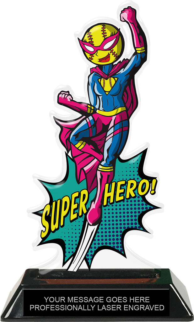 Softball Female Super Hero Acrylic Trophy- 8 inch [TACR8-SH-SBF-Q]